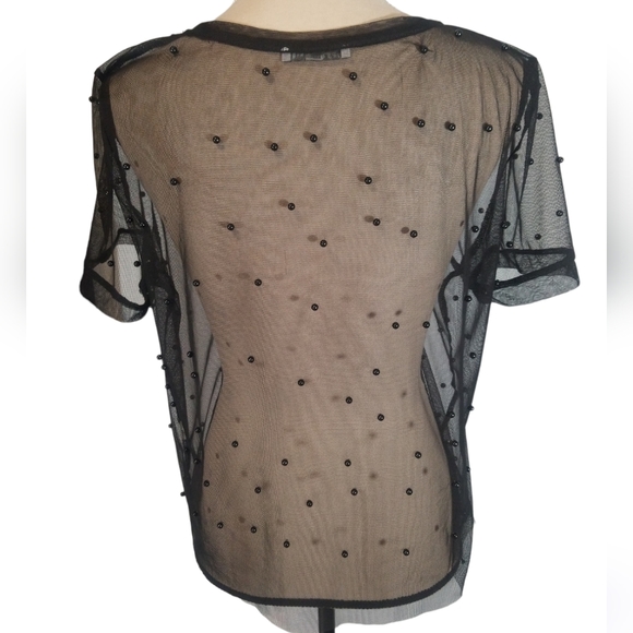 Zara Sheer Short Sleeves Top, black pearls. L - Picture 4 of 9